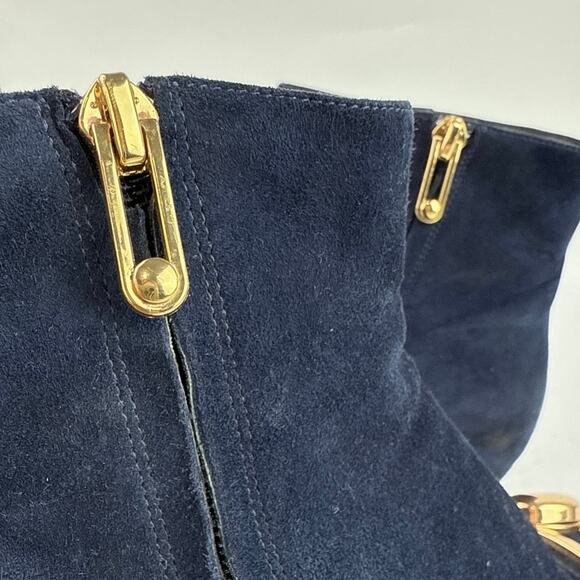 Stella Luna Blue Suede Leather Pointed Toe Gold Accent Zip Ankle Boots 37 US 6.5 - Picture 7 of 9